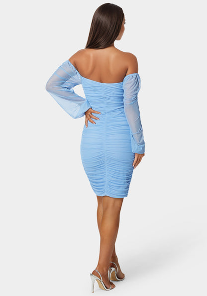 Blouson Sleeve Ruched Mini Dress