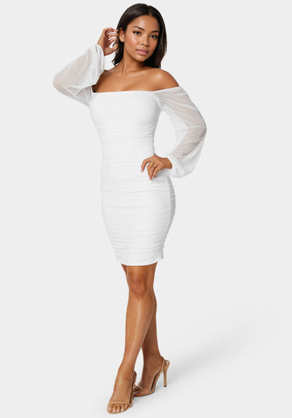 Blouson Sleeve Ruched Mini Dress