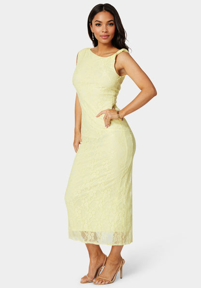 Twist Sleeve Lace Midi Dress