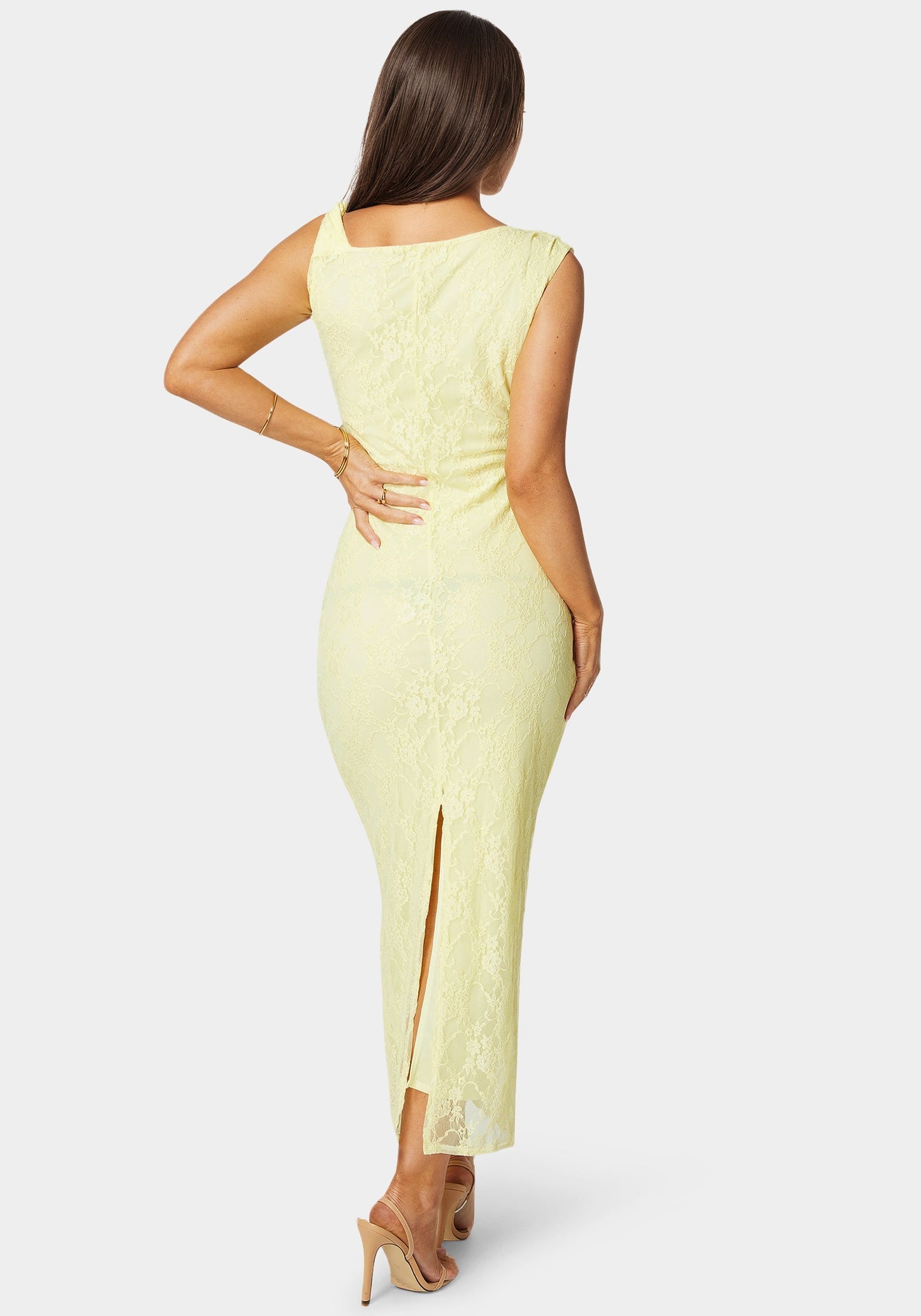 Twist Sleeve Lace Midi Dress