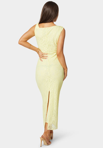 Twist Sleeve Lace Midi Dress