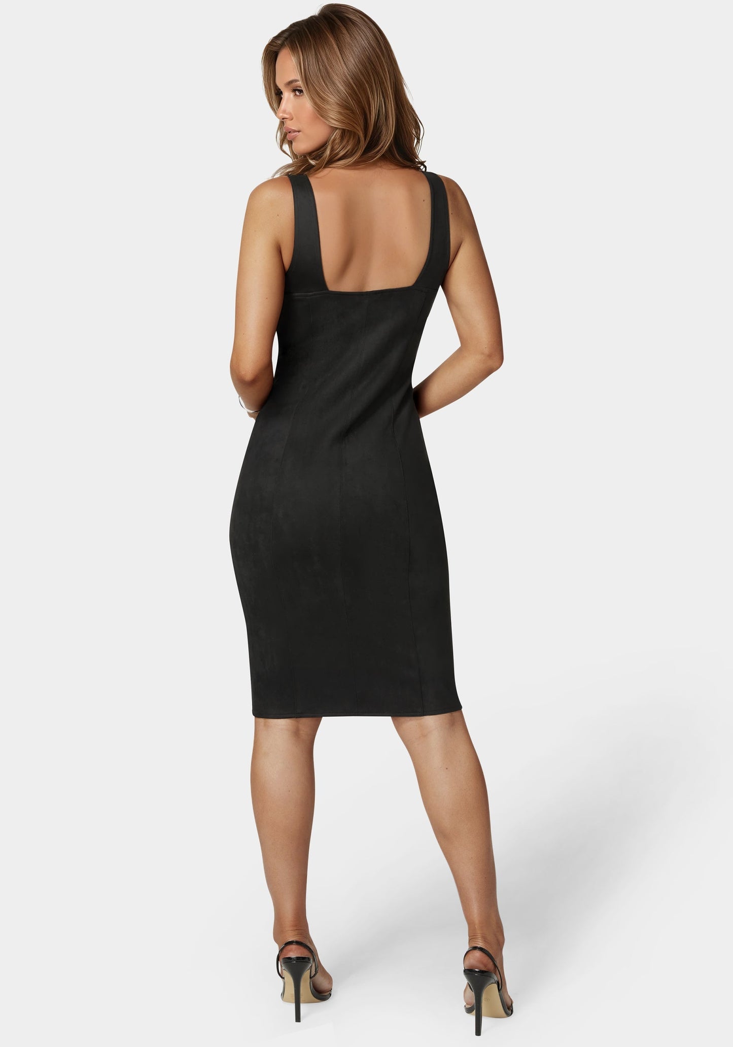 Faux Suede Zip Front Pencil Dress