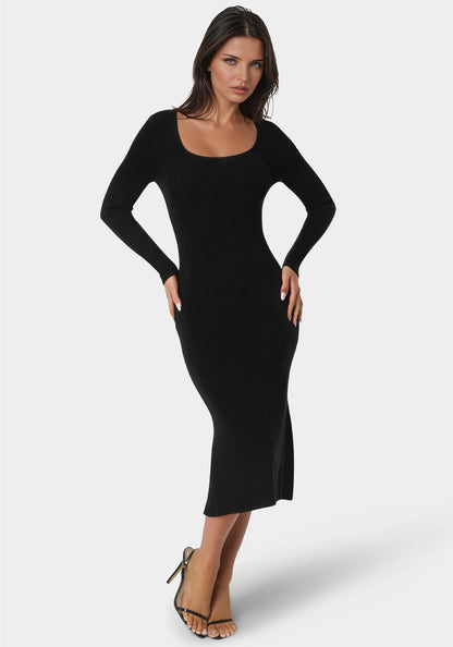 Long Sleeve Scoop Neck Sweater Midi Dress