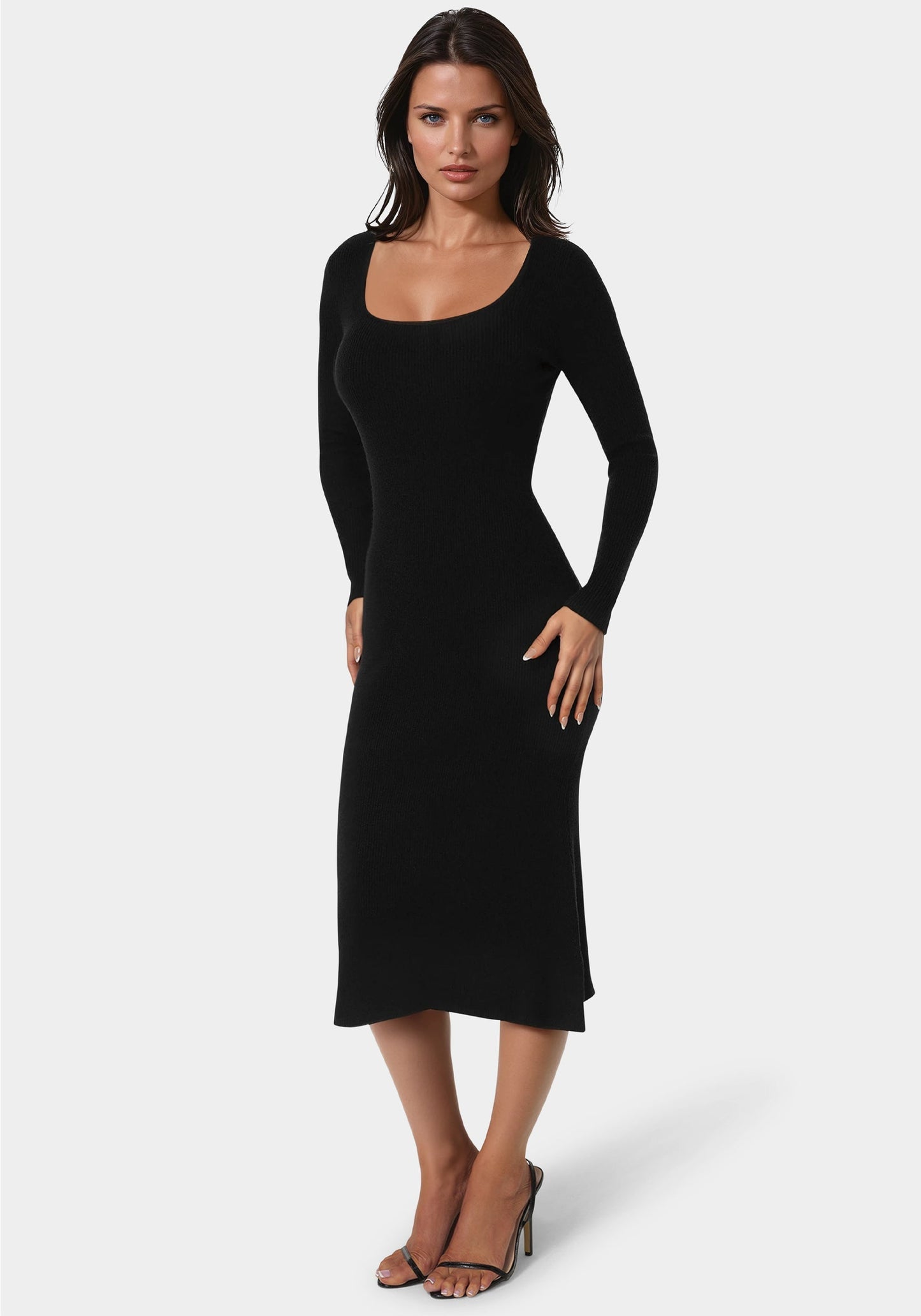 Long Sleeve Scoop Neck Sweater Midi Dress