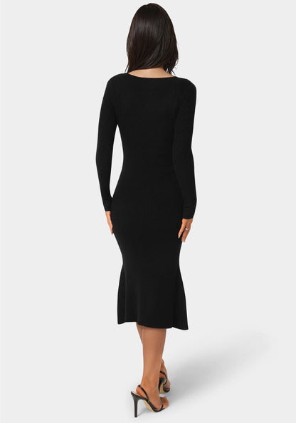 Long Sleeve Scoop Neck Sweater Midi Dress