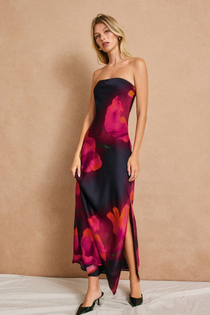 Blaise Sleeveless Floral Print Maxi Dress Plum