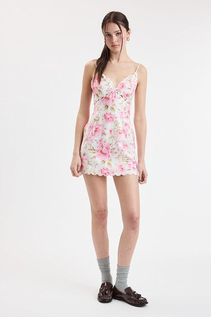 Karla Sleeveless Eyelet Sweet Summer Dress Floral Print Mini Dress Pink