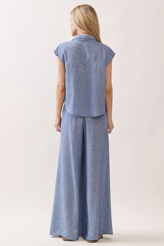 Bria High Waist Wide Leg Stripe Print Pants Blue