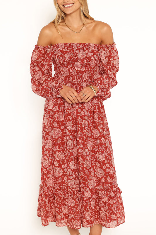 Aine Midi Dress - Red Floral