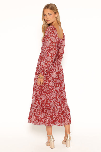 Aine Midi Dress - Red Floral