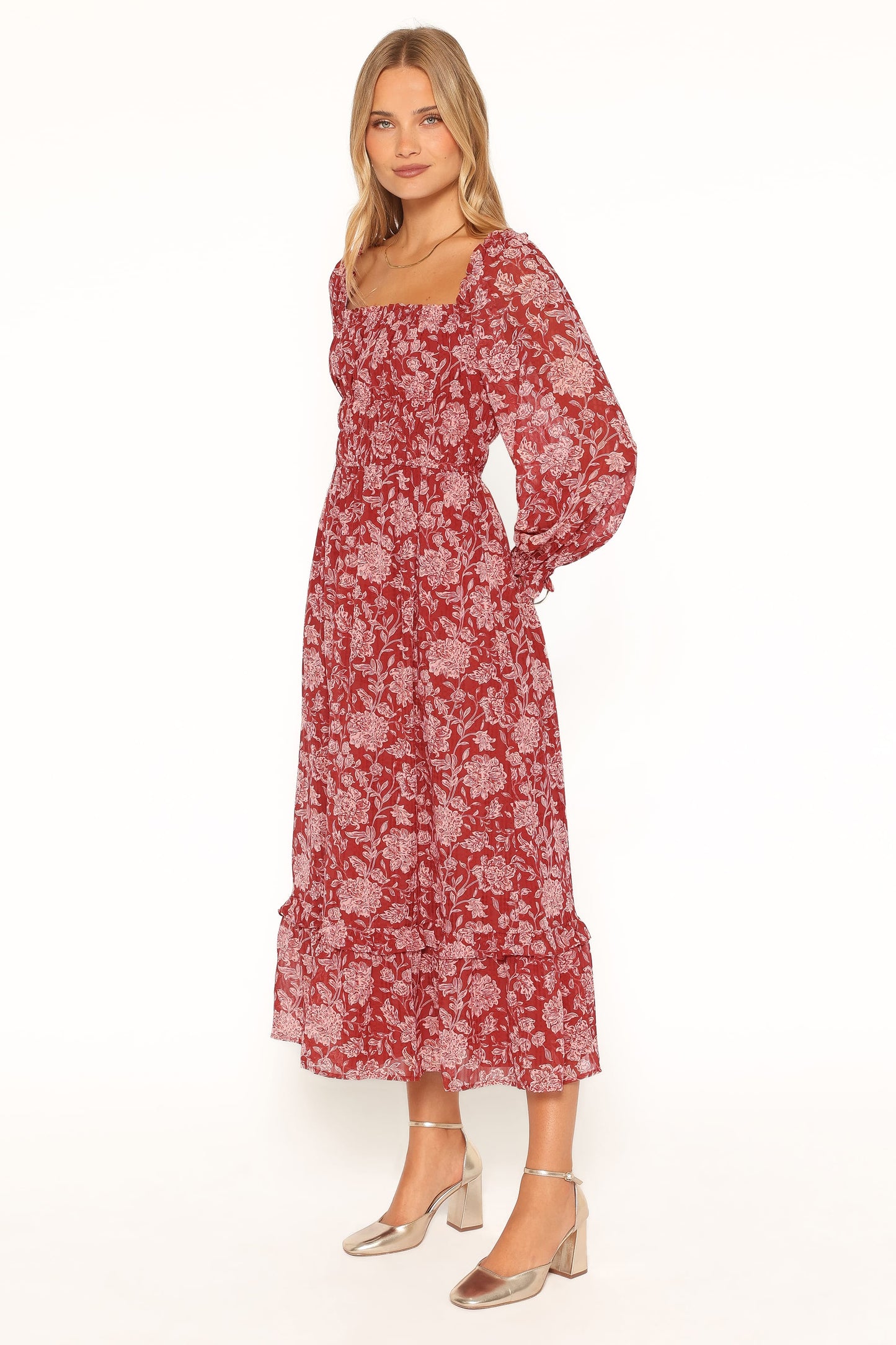 Aine Midi Dress - Red Floral