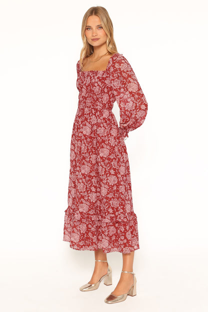 Aine Midi Dress - Red Floral
