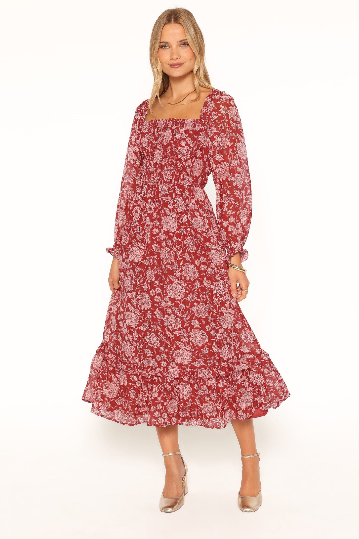 Aine Midi Dress - Red Floral