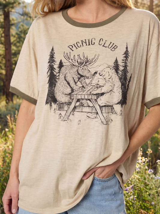 Ringer Oversized Tee Shirt - Picnic Club