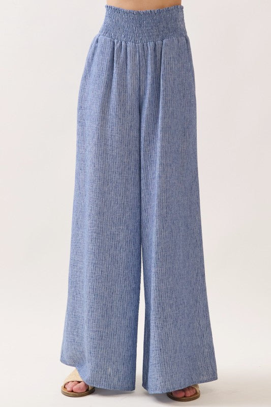 Bria High Waist Wide Leg Stripe Print Pants Blue