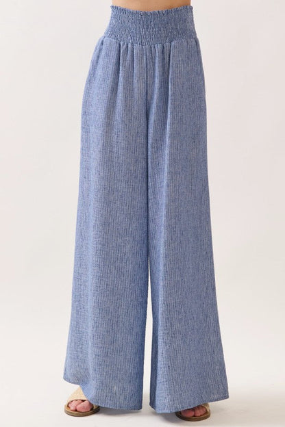 Bria High Waist Wide Leg Stripe Print Pants Blue