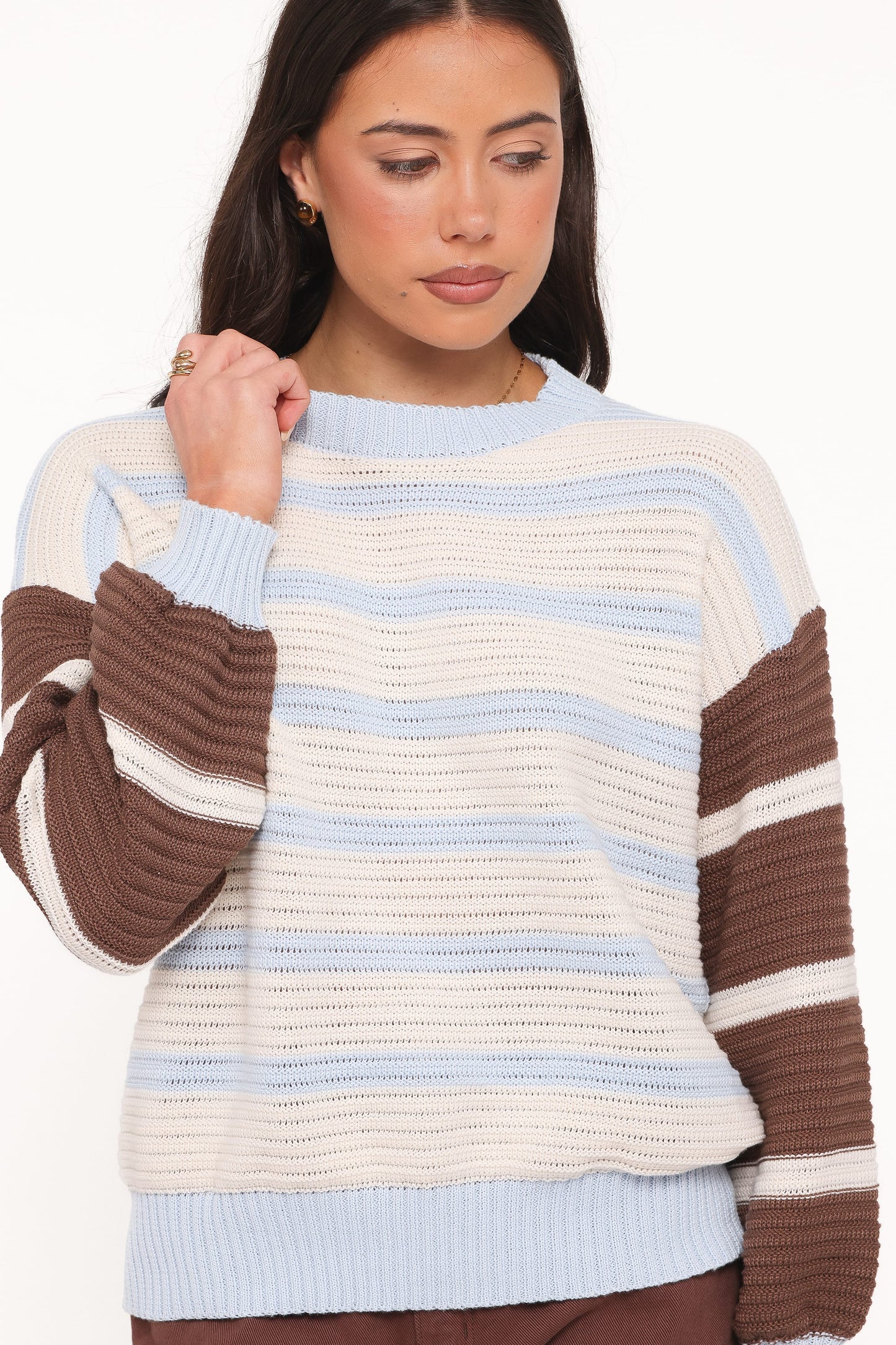 Anicia Colorblock Stripe Sweater - Chocolate Blue