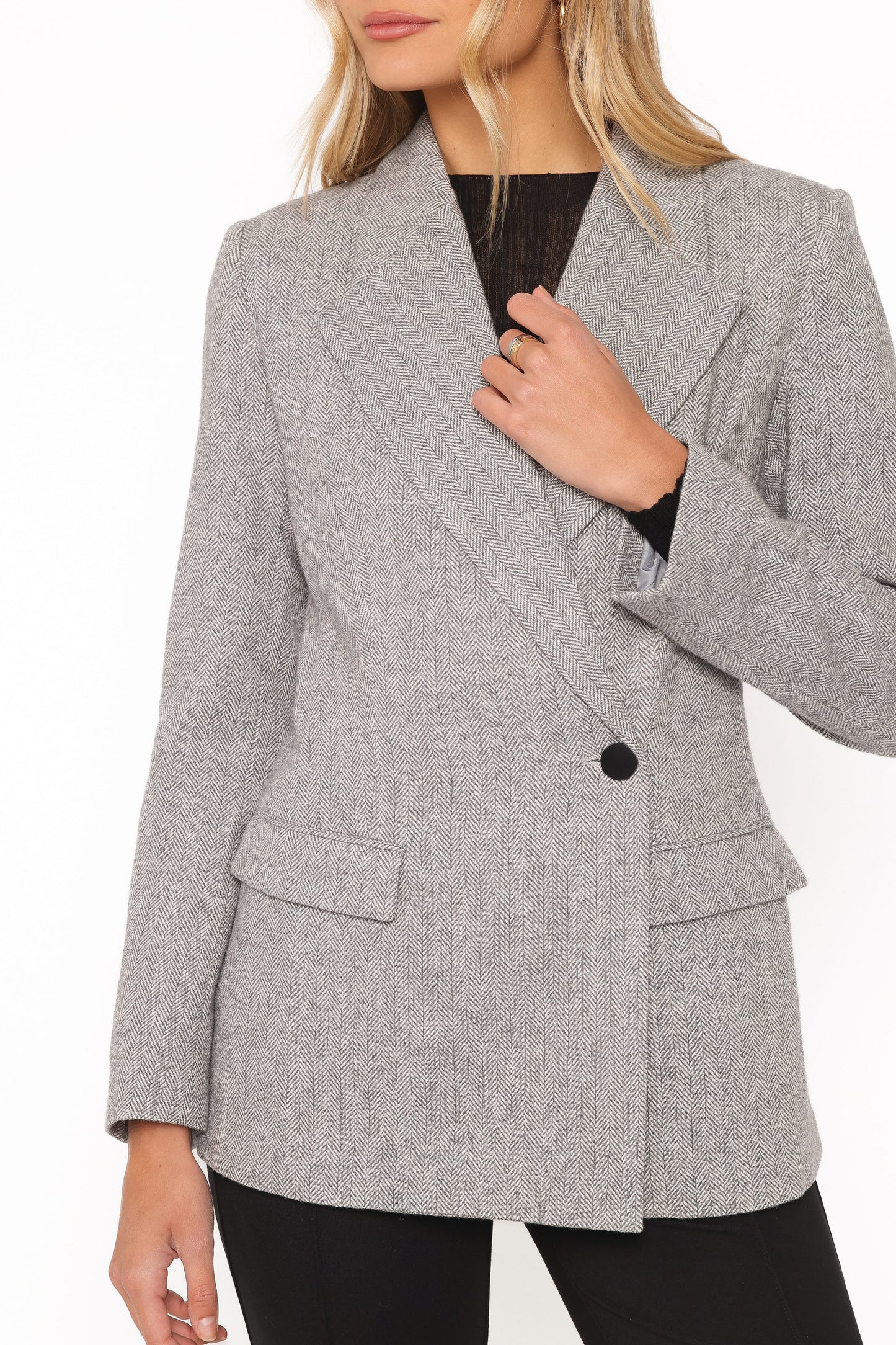 Brookes Double Breasted Blazer - Grey Houndstooth