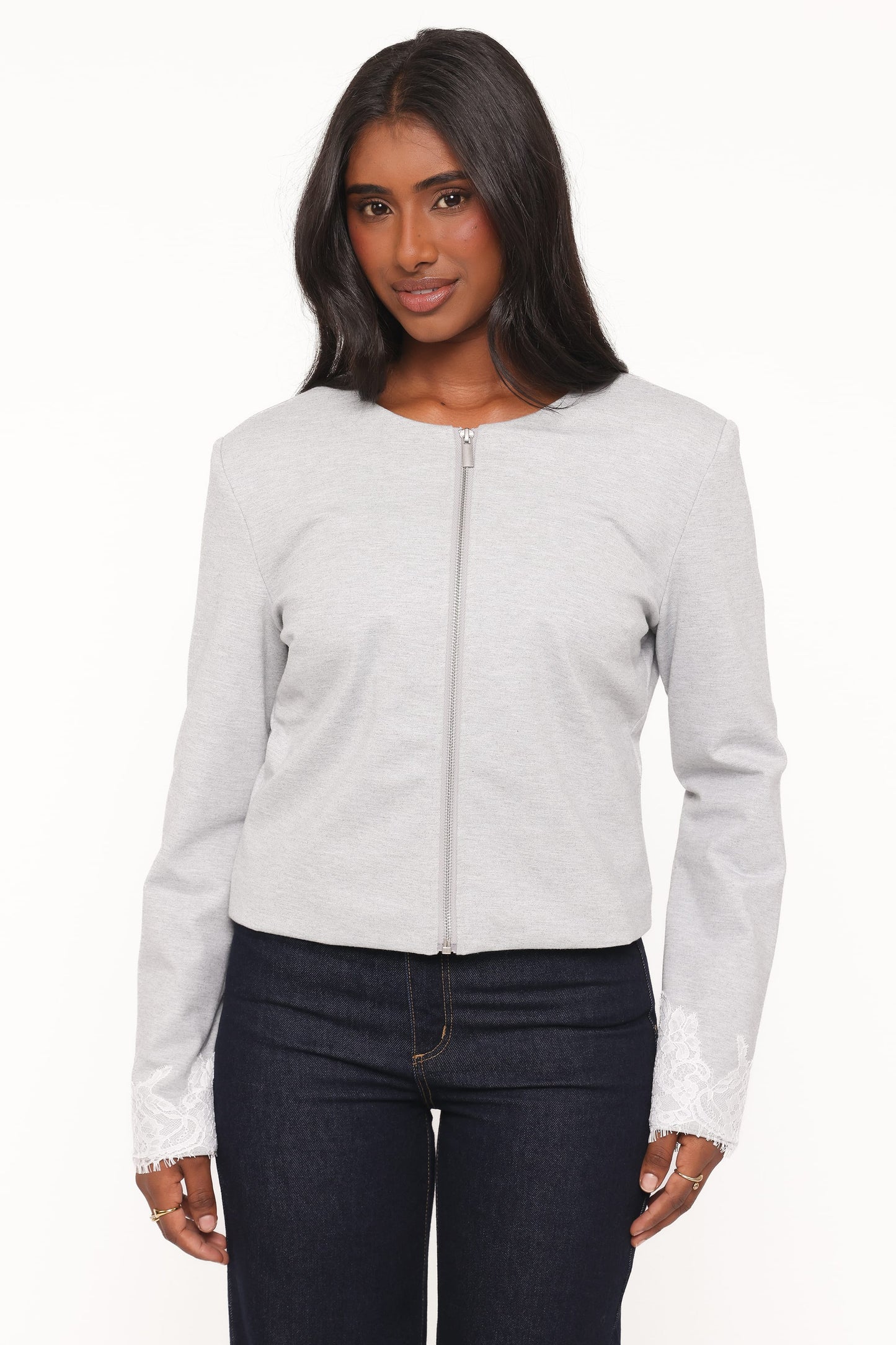 Cinzia Cropped Ponte Jacket - Heather Grey