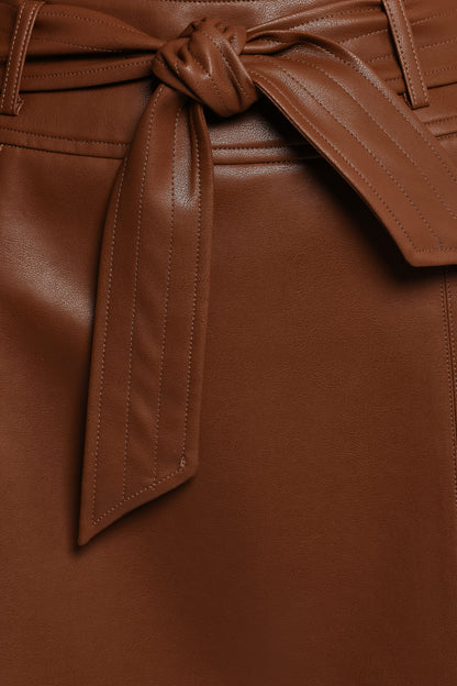 Adaline Faux Leather Midi Skirt - Brown
