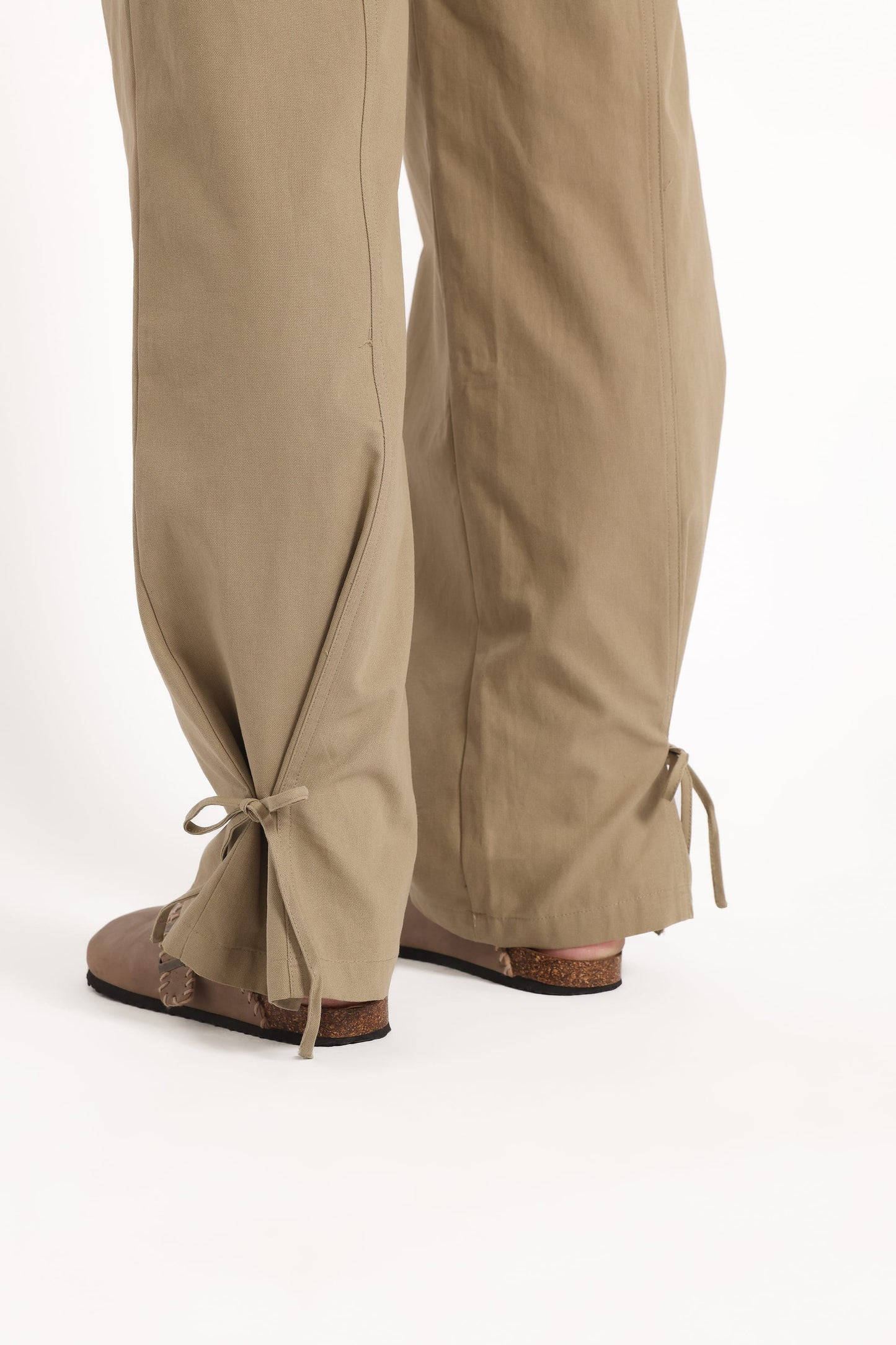 Asher Tie Detail Tapered Leg Pants - Olive