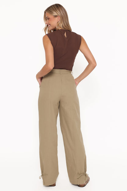 Asher Tie Detail Tapered Leg Pants - Olive