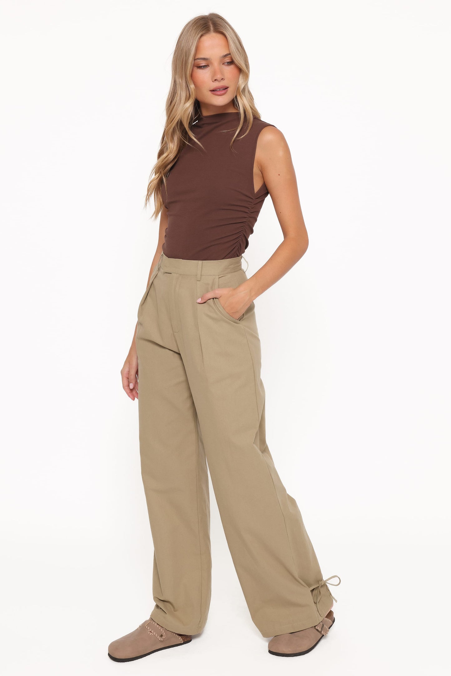 Asher Tie Detail Tapered Leg Pants - Olive