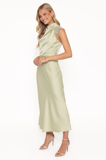 Anabelle Halter Neck Lace Maxi Dress - Sage Green