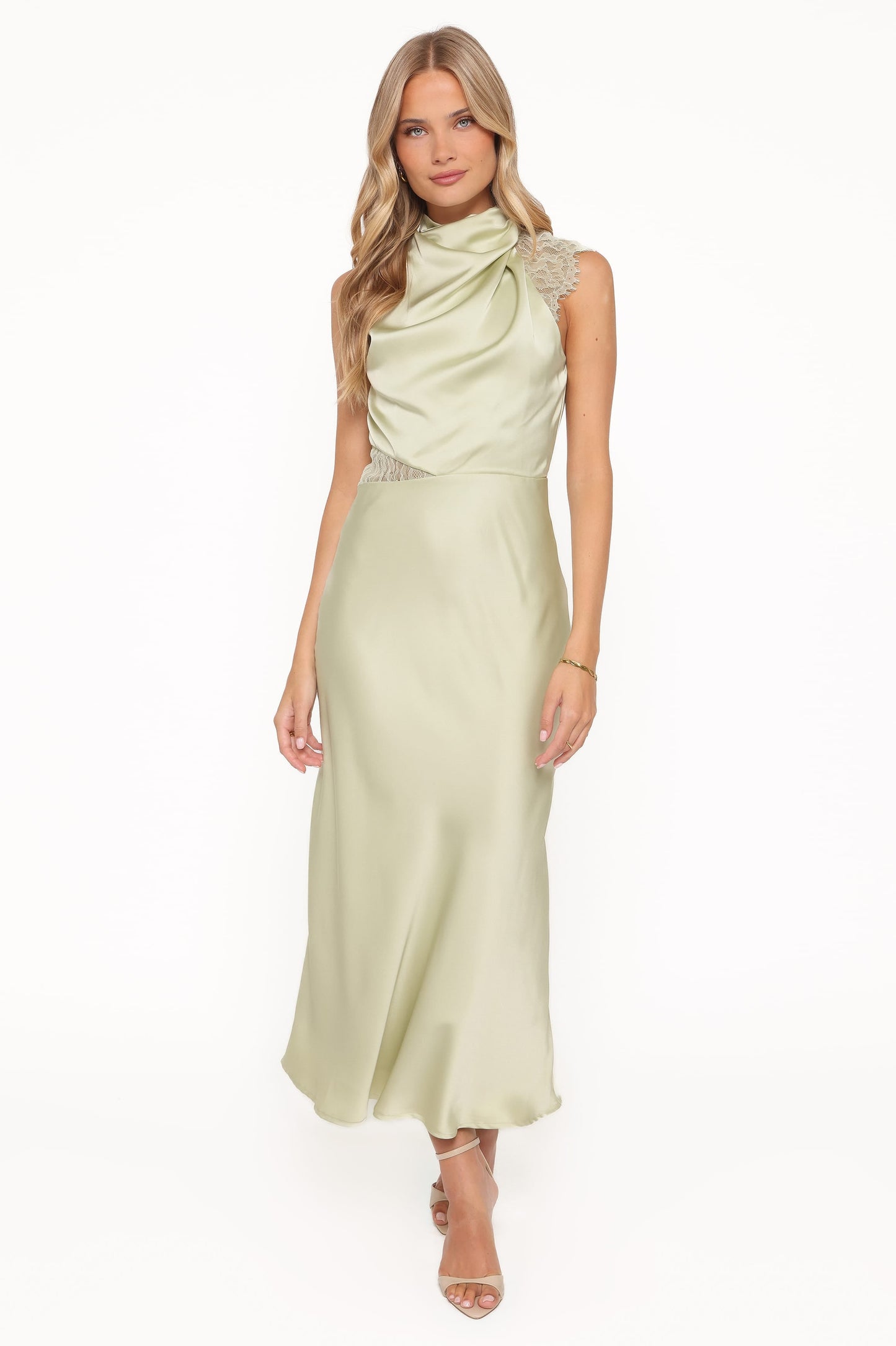 Anabelle Halter Neck Lace Maxi Dress - Sage Green