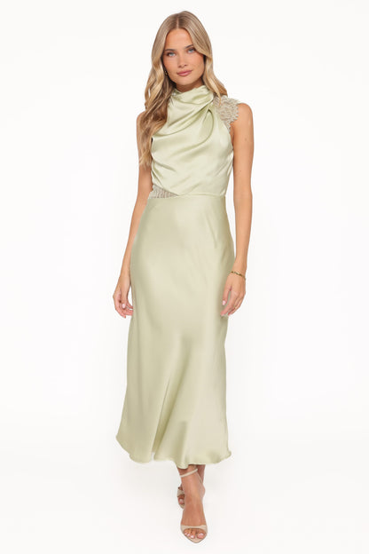 Anabelle Halter Neck Lace Maxi Dress - Sage Green