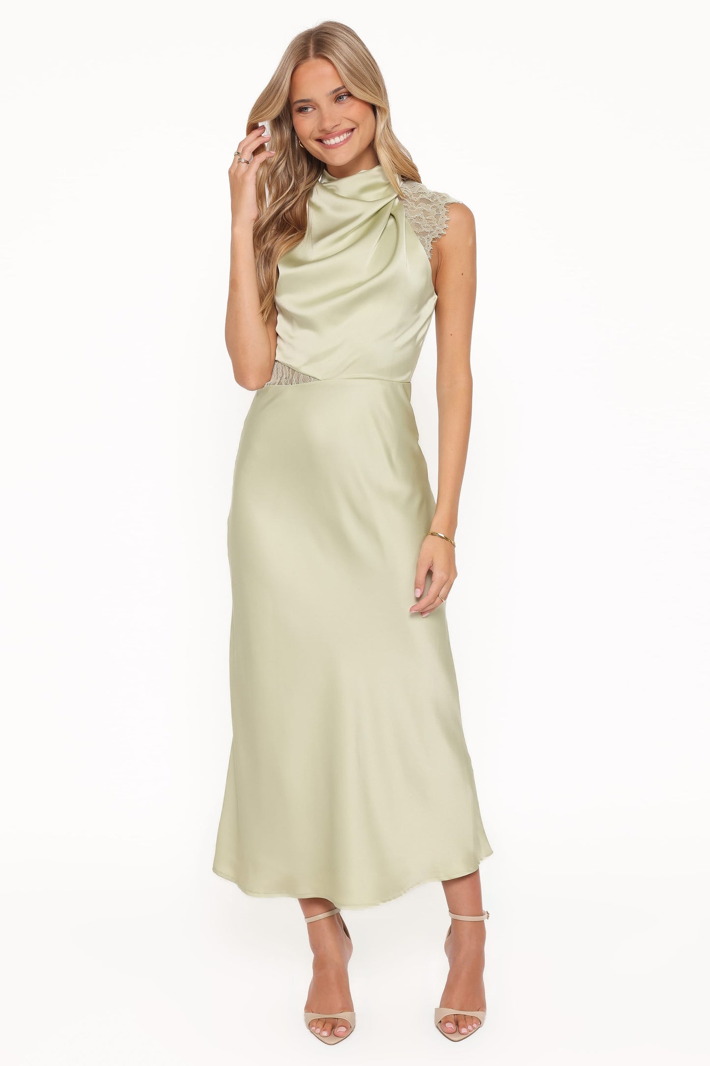Anabelle Halter Neck Lace Maxi Dress - Sage Green