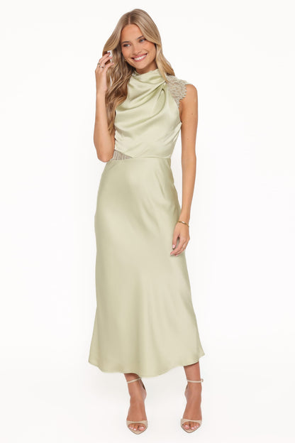 Anabelle Halter Neck Lace Maxi Dress - Sage Green