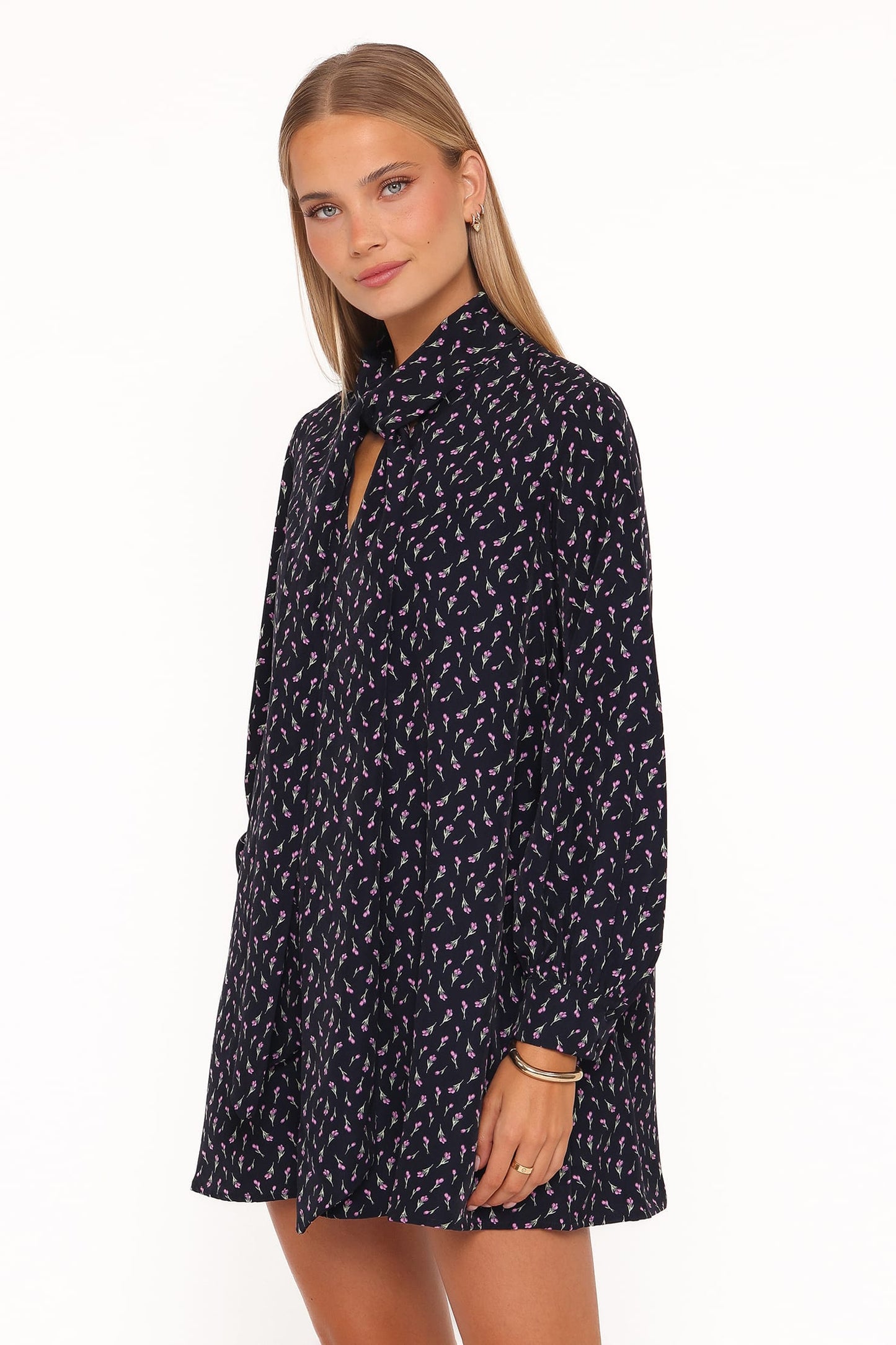 Baylie Long Sleeve Mini Dress - Navy Tulip Floral