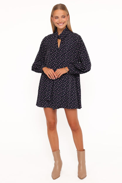 Baylie Long Sleeve Mini Dress - Navy Tulip Floral