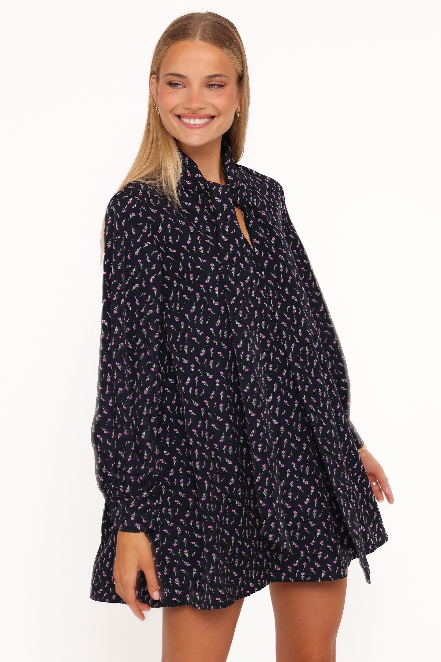 Baylie Long Sleeve Mini Dress - Navy Tulip Floral