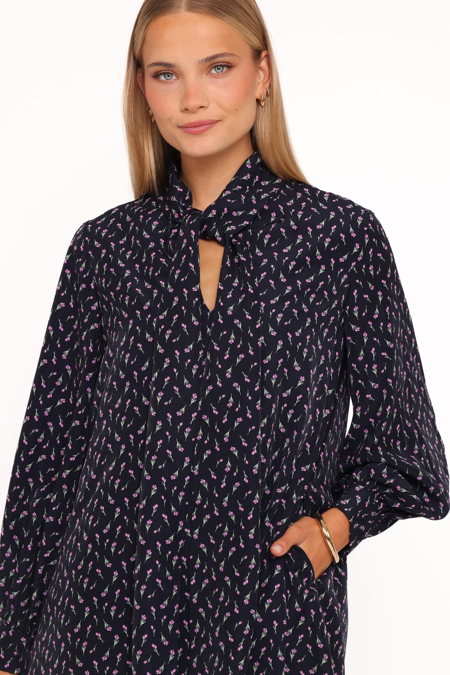 Baylie Long Sleeve Mini Dress - Navy Tulip Floral