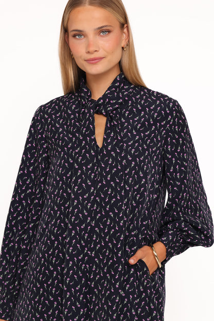 Baylie Long Sleeve Mini Dress - Navy Tulip Floral