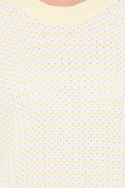 Becca Crewneck Waffle Stitch Stripe Knit Sweater - Butter Yellow