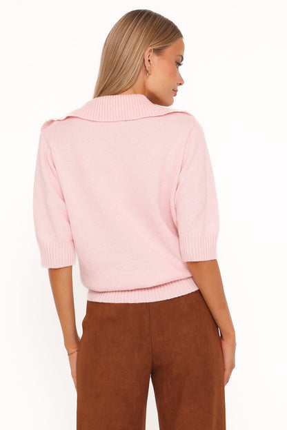 Bels Short Sleeve Collar Knit Sweater - Pink