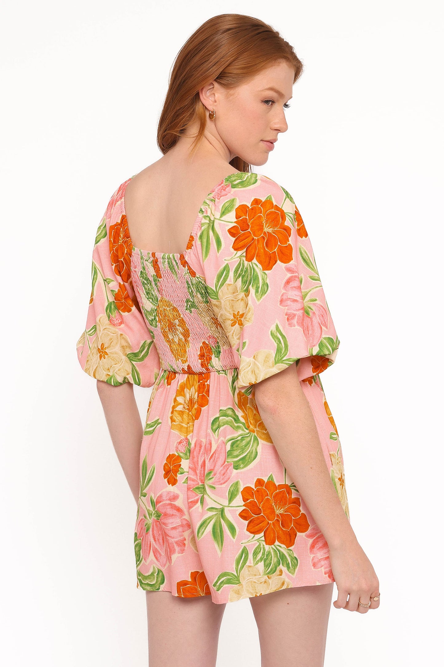 Blaire Puff Sleeve Playsuit - Pink Floral