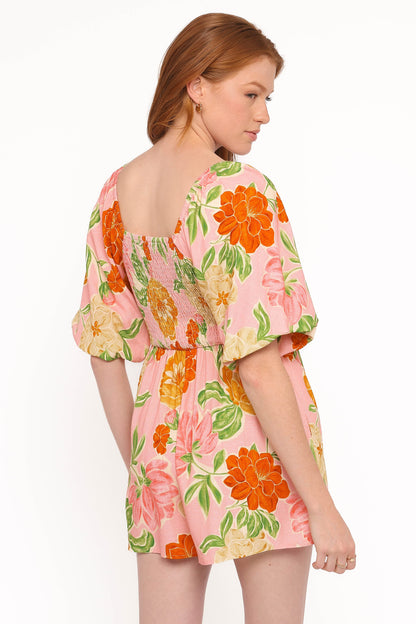 Blaire Puff Sleeve Playsuit - Pink Floral