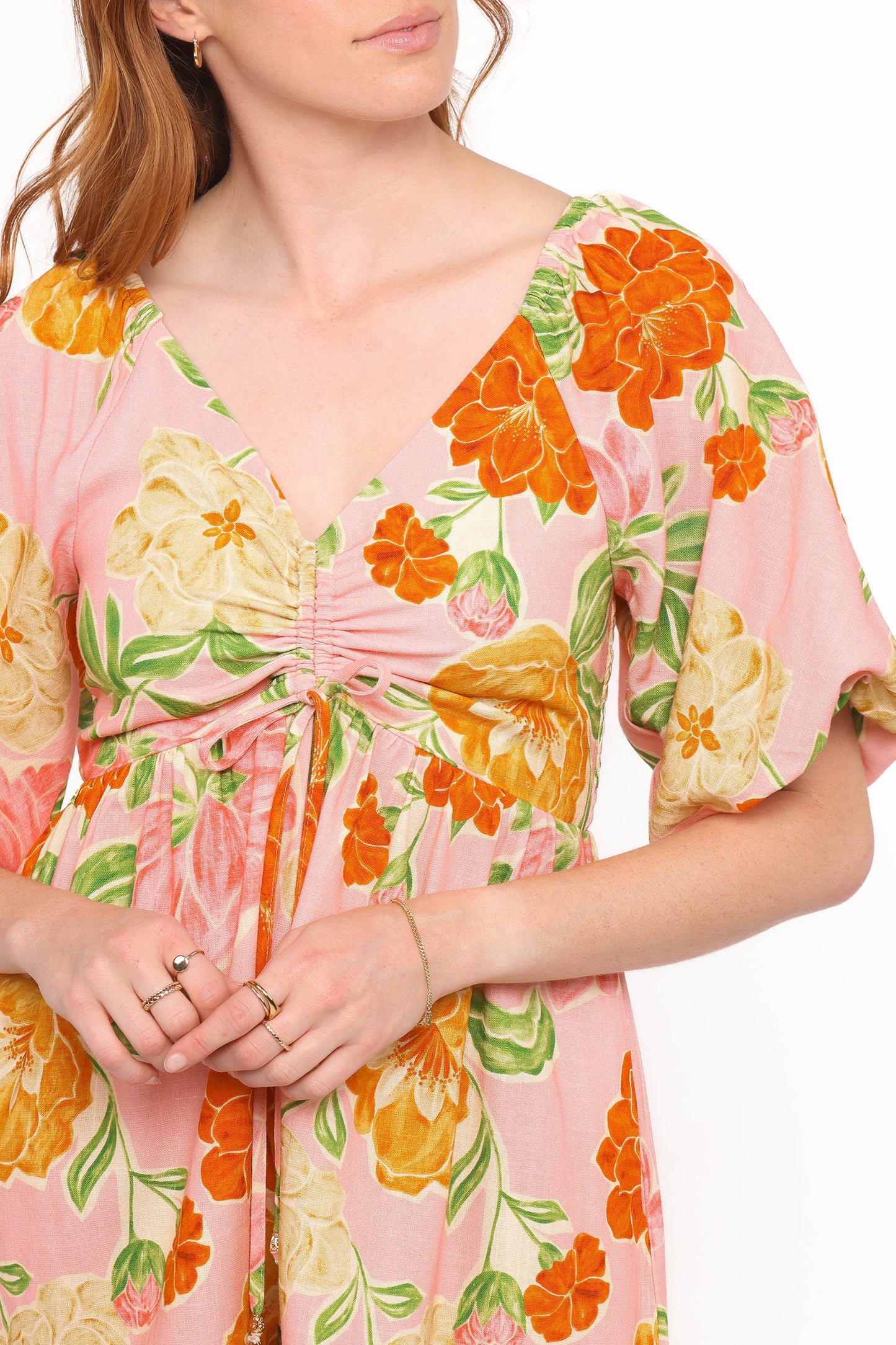 Blaire Puff Sleeve Playsuit - Pink Floral