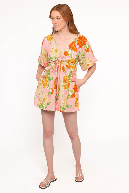 Blaire Puff Sleeve Playsuit - Pink Floral