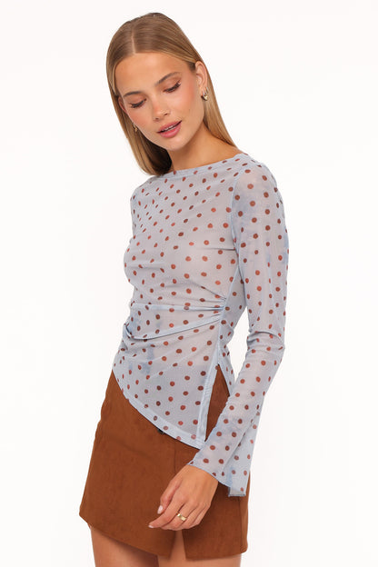 Annora Asymmetrical Mesh Top - Blue Dot
