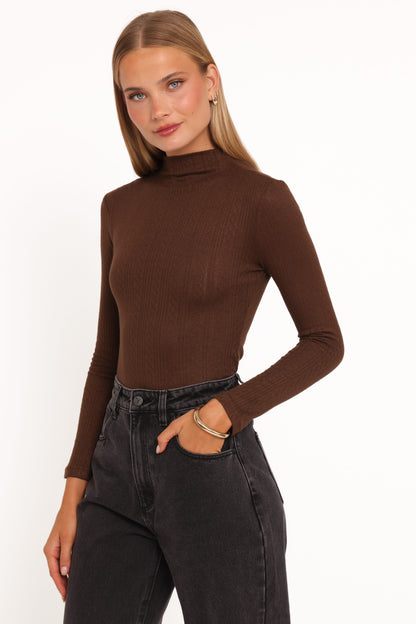 Aquila Pointelle Knit Top - Chocolate