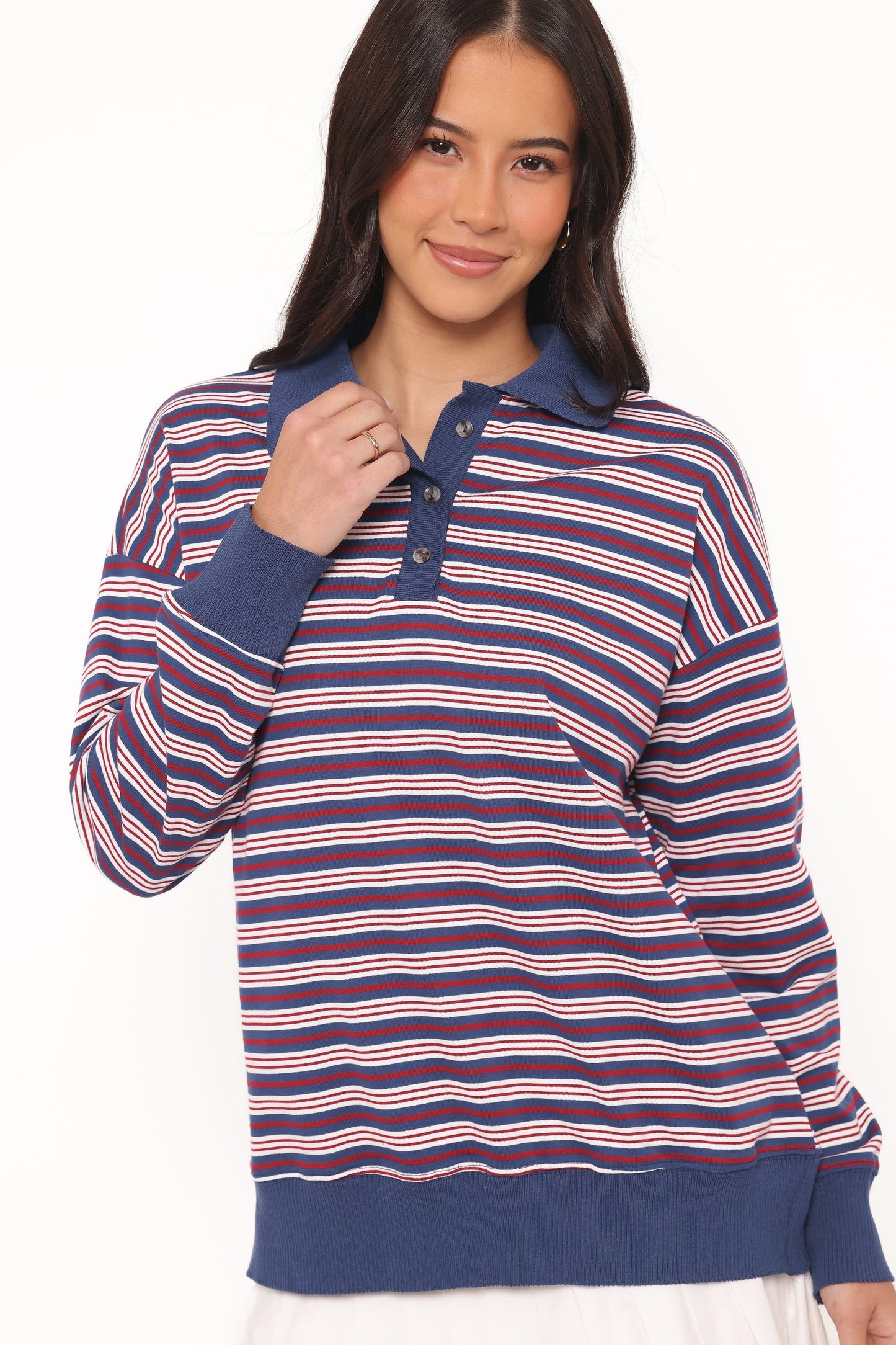 Beau Long Sleeve Jersey Top - Navy Stripe