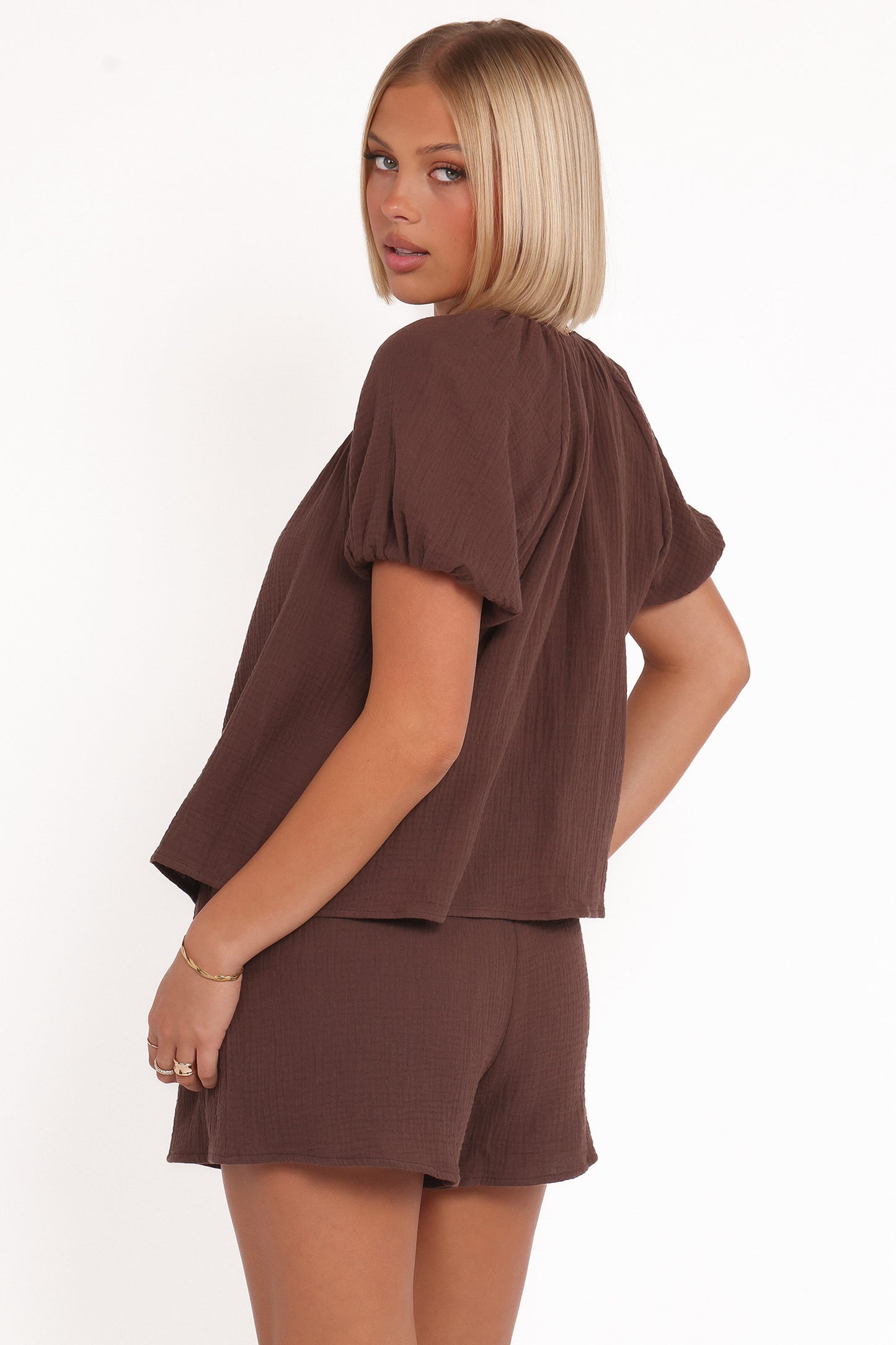 Bonnie Short Sleeve Top - Chocolate Brown