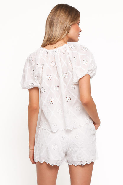 Bonnie Short Sleeve Top - White Texture
