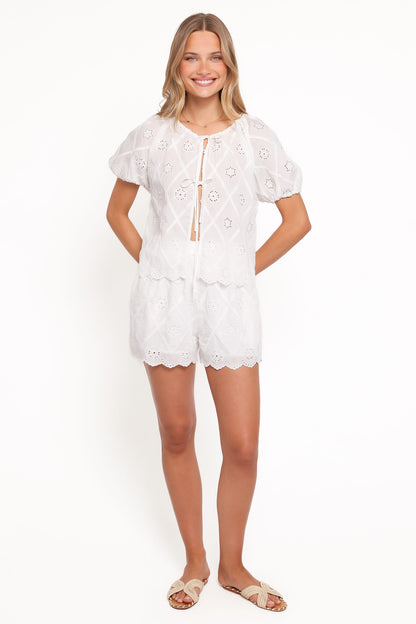 Bonnie Short Sleeve Top - White Texture