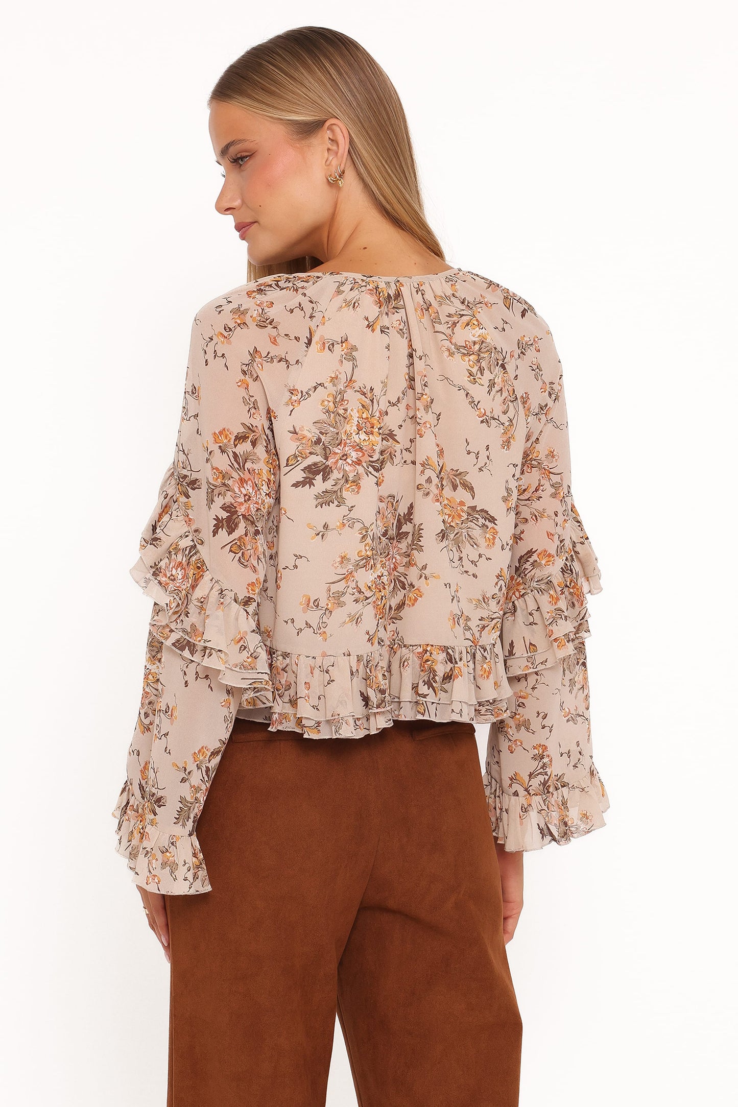 Caecilia Frill Top - Beige Floral